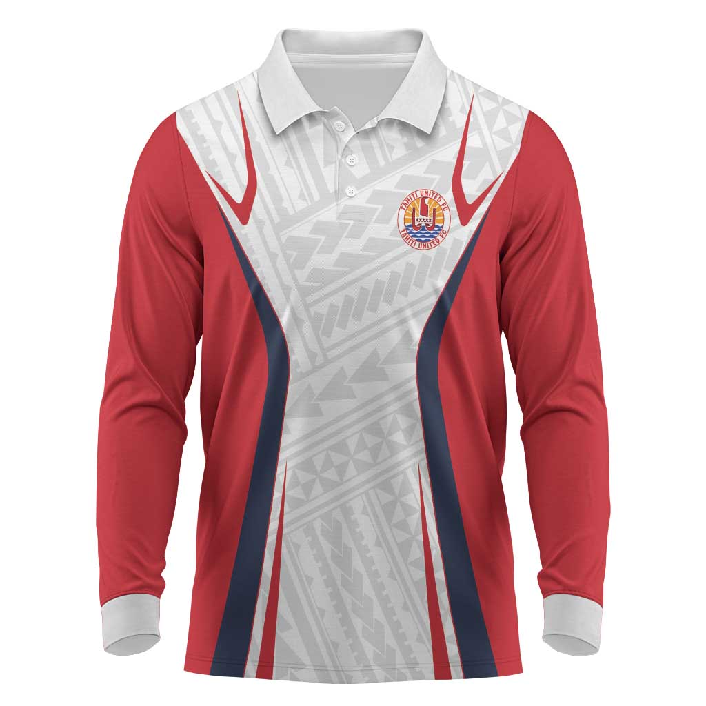 Custom Oceania Football Tahiti Long Sleeve Polo Shirt Polynesian Tribal Pattern LT9 White - Polynesian Pride