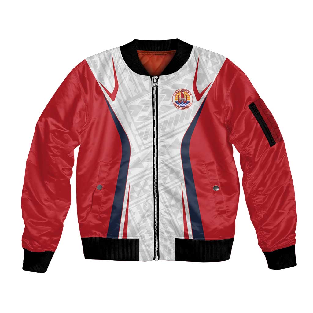 Custom Oceania Football Tahiti Sleeve Zip Bomber Jacket Polynesian Tribal Pattern LT9 Unisex White - Polynesian Pride