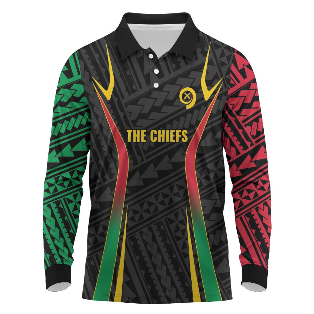 Custom Oceania Football Vanuatu Long Sleeve Polo Shirt Polynesian Tribal Pattern LT9 Black - Polynesian Pride
