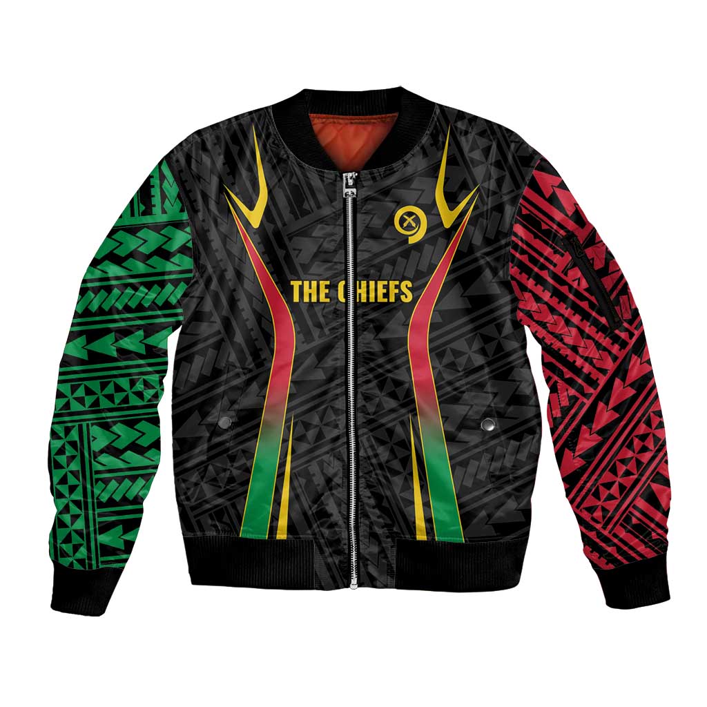 Custom Oceania Football Vanuatu Sleeve Zip Bomber Jacket Polynesian Tribal Pattern LT9 Unisex Black - Polynesian Pride