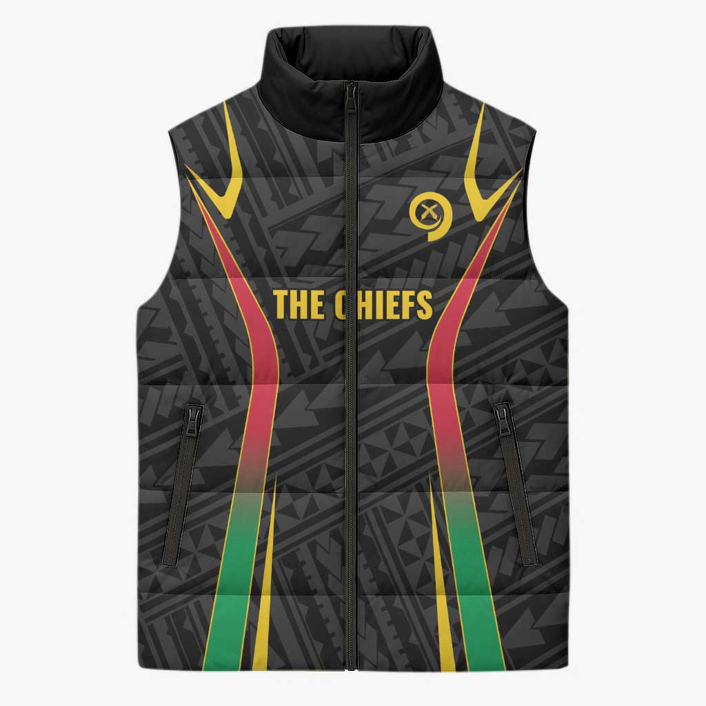 Custom Oceania Football Vanuatu Sleeveless Puffer Jacket Polynesian Tribal Pattern LT9 Unisex Black - Polynesian Pride