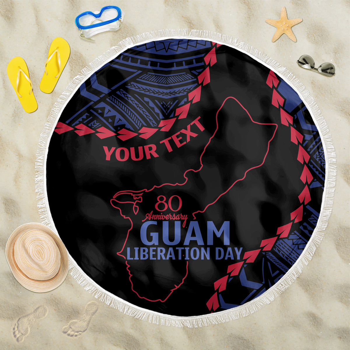 Personalized Guam 80th Anniversary Liberation Day Beach Blanket Guahan Basic Seal LT9 One Size 150cm Black - Polynesian Pride
