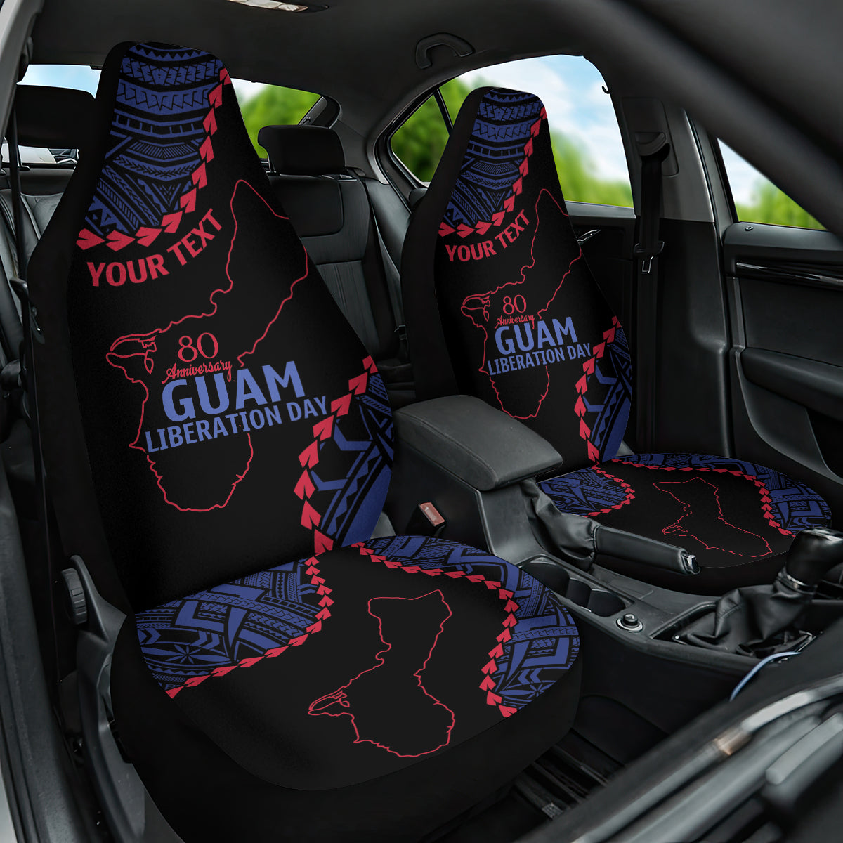 Personalized Guam 80th Anniversary Liberation Day Car Seat Cover Guahan Basic Seal LT9 One Size Black - Polynesian Pride
