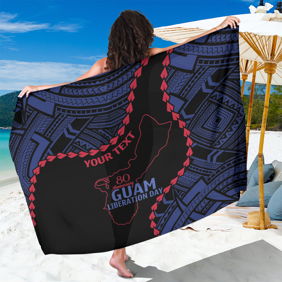 Personalized Guam 80th Anniversary Liberation Day Sarong Guahan Basic Seal LT9 One Size 44 x 66 inches Black - Polynesian Pride