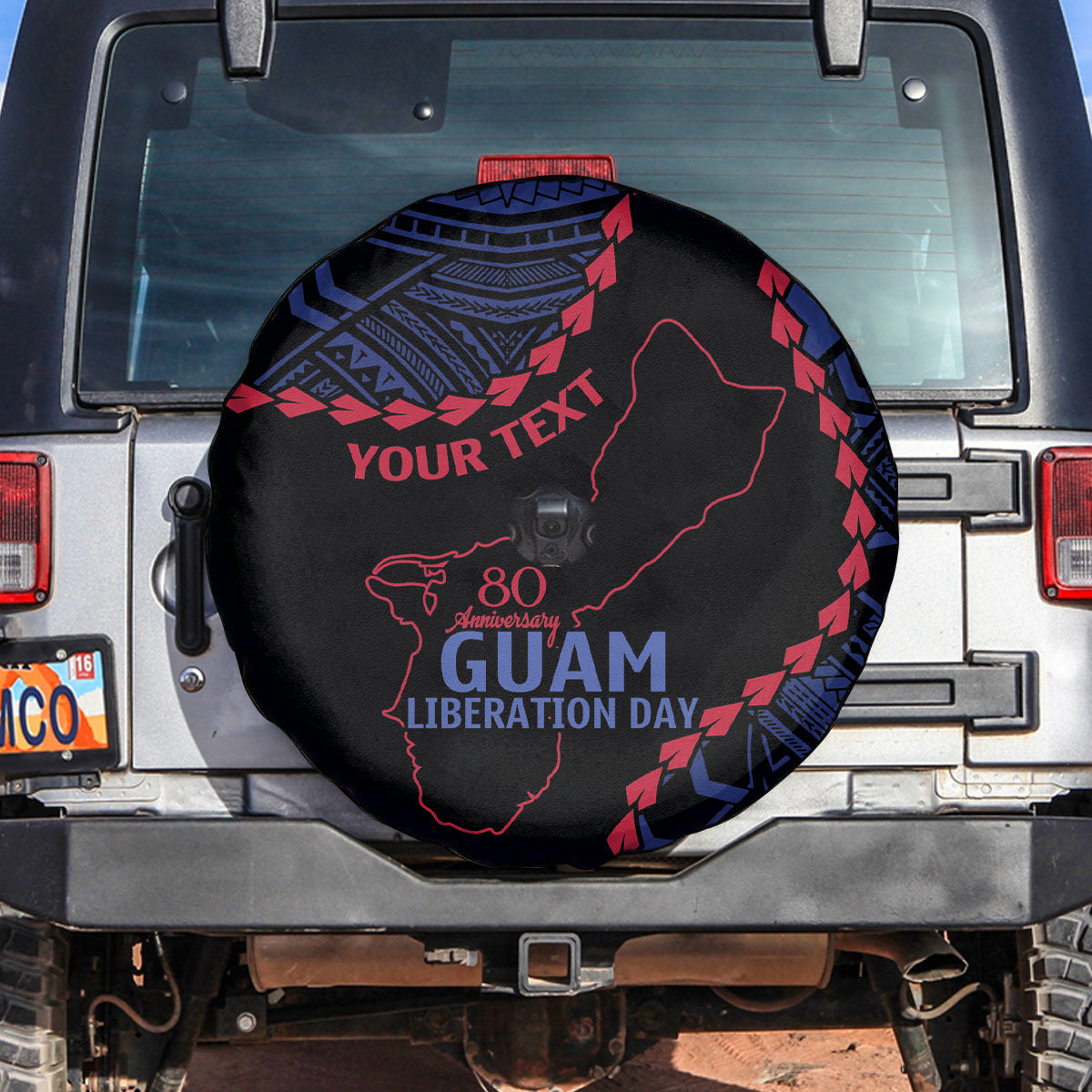 Personalized Guam 80th Anniversary Liberation Day Spare Tire Cover Guahan Basic Seal LT9 Black - Polynesian Pride
