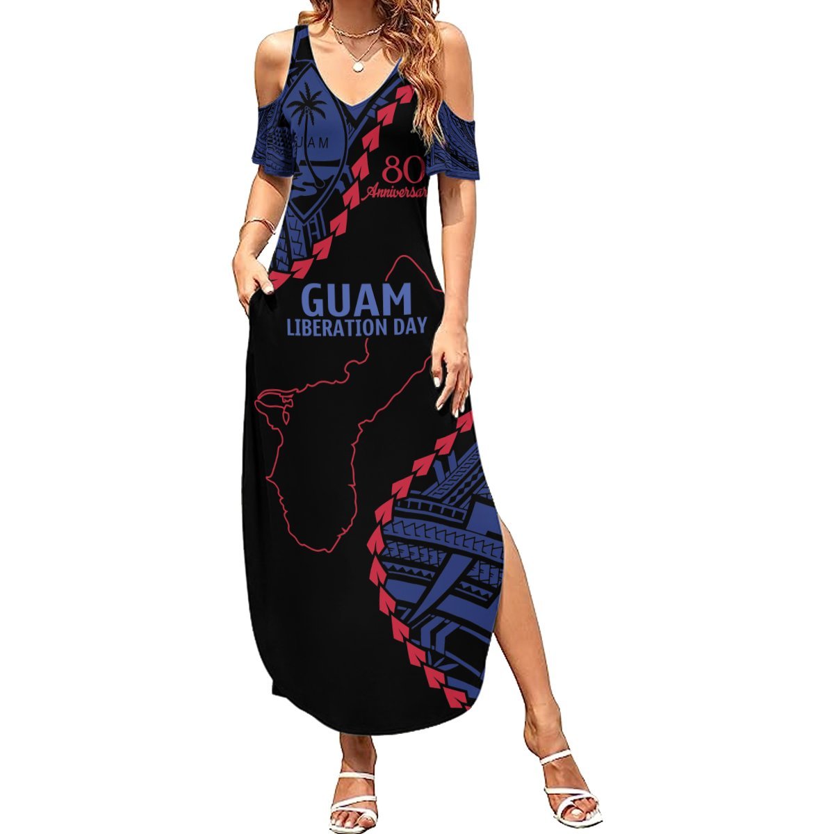 Personalized Guam 80th Anniversary Liberation Day Summer Maxi Dress Guahan Basic Seal LT9 Women Black - Polynesian Pride