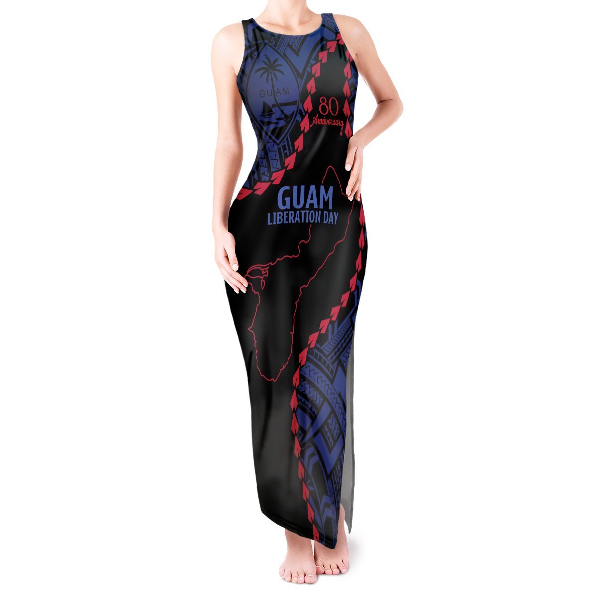 Personalized Guam 80th Anniversary Liberation Day Tank Maxi Dress Guahan Basic Seal LT9 Women Black - Polynesian Pride