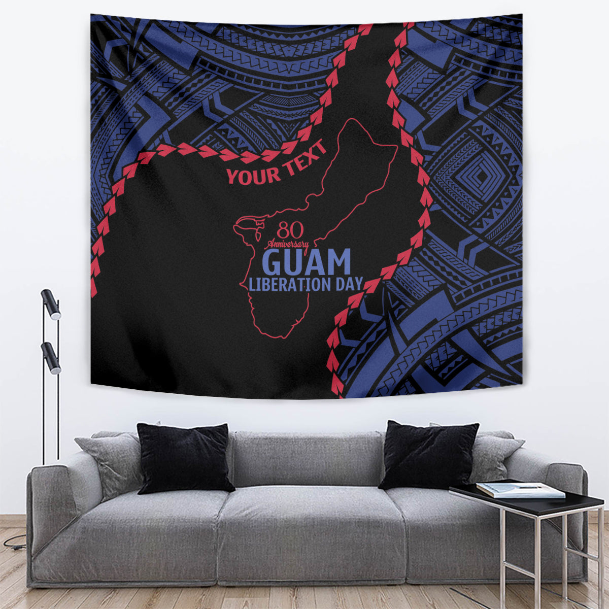Personalized Guam 80th Anniversary Liberation Day Tapestry Guahan Basic Seal LT9 Black - Polynesian Pride