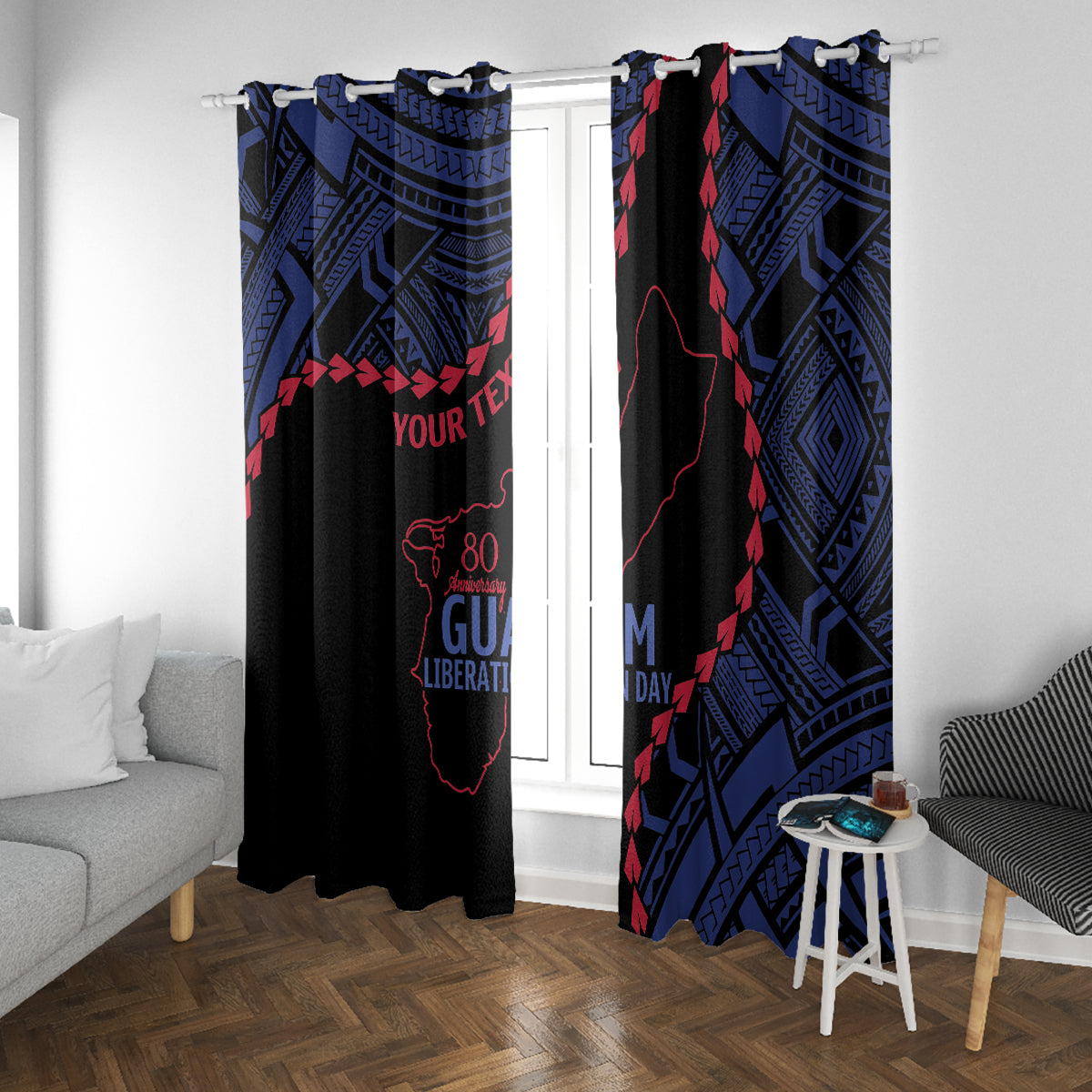 Personalized Guam 80th Anniversary Liberation Day Window Curtain Guahan Basic Seal LT9 With Grommets Black - Polynesian Pride