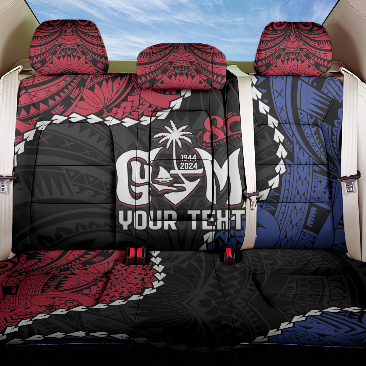 Personalized Guam 80th Anniversary Liberation Day Back Car Seat Cover Tano I Man Chamoru Since 1944 LT9 One Size Black - Polynesian Pride
