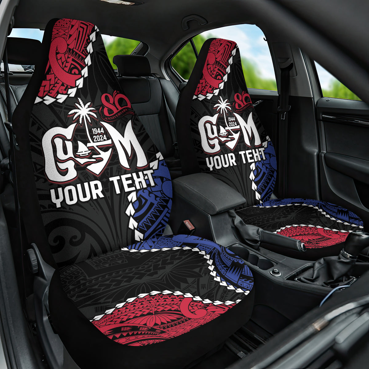 Personalized Guam 80th Anniversary Liberation Day Car Seat Cover Tano I Man Chamoru Since 1944 LT9 One Size Black - Polynesian Pride