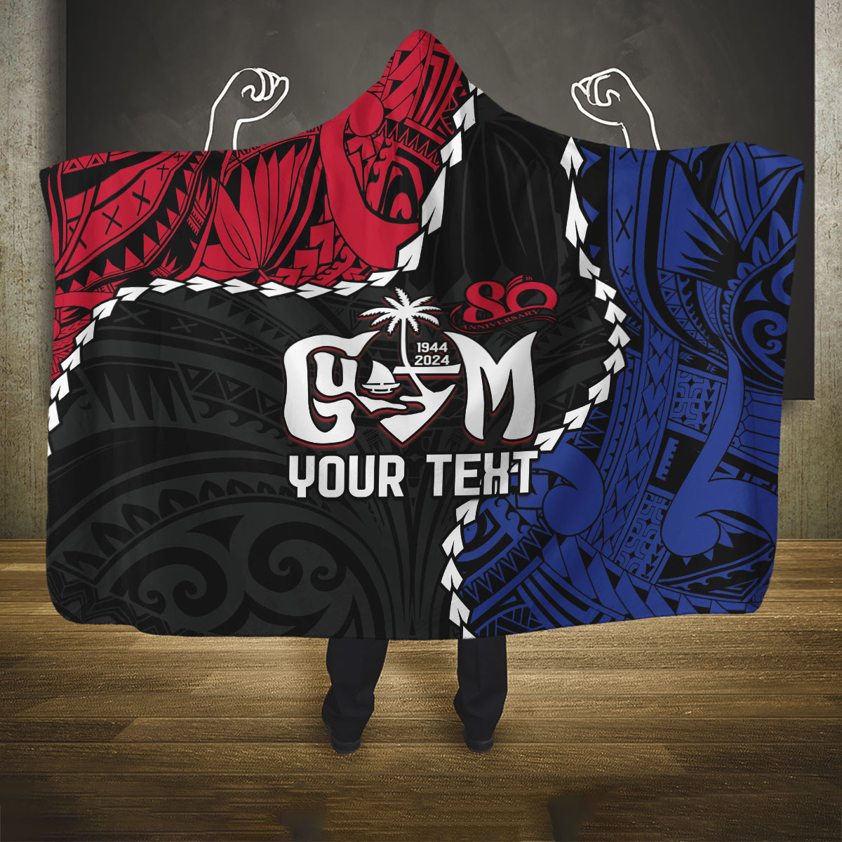 Personalized Guam 80th Anniversary Liberation Day Hooded Blanket Tano I Man Chamoru Since 1944 LT9 One Size Black - Polynesian Pride
