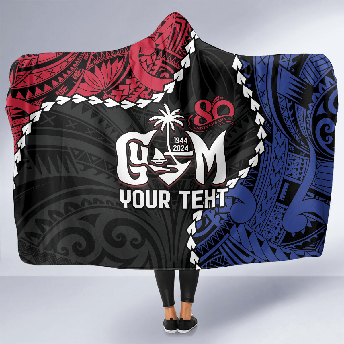 Personalized Guam 80th Anniversary Liberation Day Hooded Blanket Tano I Man Chamoru Since 1944 LT9 - Polynesian Pride