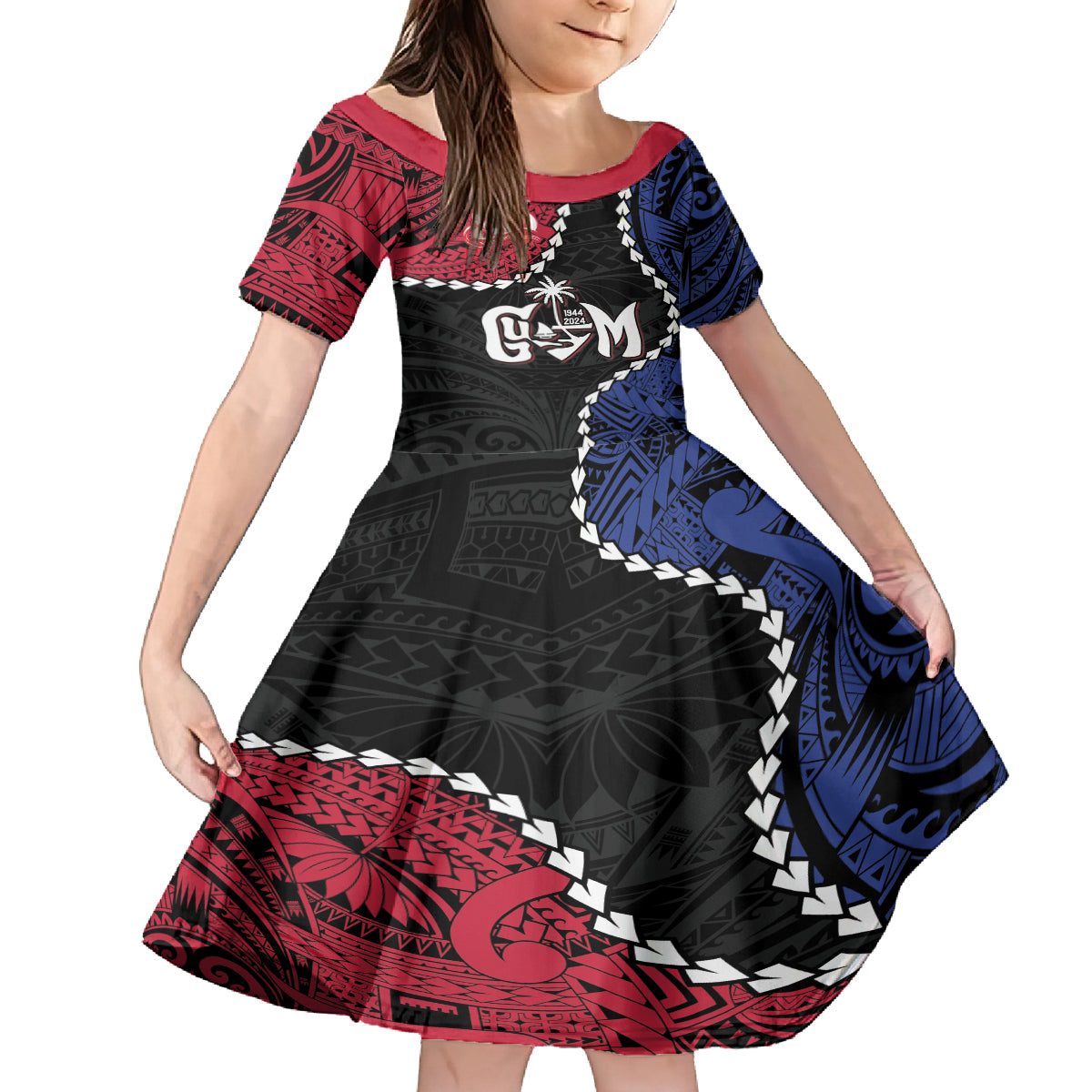 Personalized Guam 80th Anniversary Liberation Day Kid Short Sleeve Dress Tano I Man Chamoru Since 1944 LT9 KID Black - Polynesian Pride