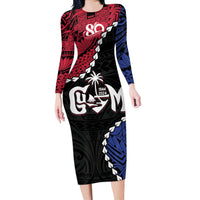 Personalized Guam 80th Anniversary Liberation Day Long Sleeve Bodycon Dress Tano I Man Chamoru Since 1944 LT9 Long Dress Black - Polynesian Pride