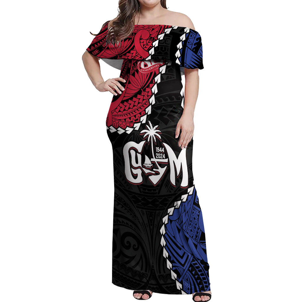 Personalized Guam 80th Anniversary Liberation Day Off Shoulder Maxi Dress Tano I Man Chamoru Since 1944 LT9 Women Black - Polynesian Pride