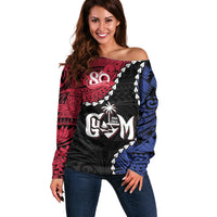 Personalized Guam 80th Anniversary Liberation Day Off Shoulder Sweater Tano I Man Chamoru Since 1944 LT9 Women Black - Polynesian Pride