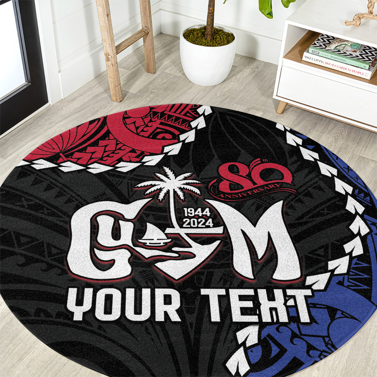 Personalized Guam 80th Anniversary Liberation Day Round Carpet Tano I Man Chamoru Since 1944 LT9 Black - Polynesian Pride
