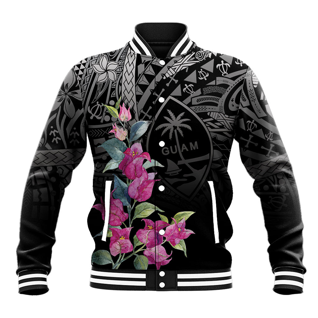 Guahan Puti Tai Nobiu Baseball Jacket Guam Bougainvillea Flower Art LT9 Unisex Black - Polynesian Pride