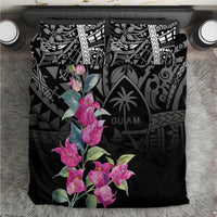 Guahan Puti Tai Nobiu Bedding Set Guam Bougainvillea Flower Art LT9 Black - Polynesian Pride