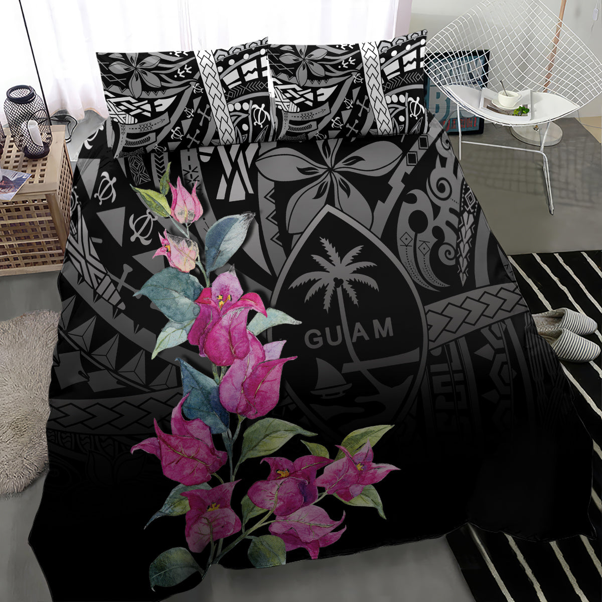 Guahan Puti Tai Nobiu Bedding Set Guam Bougainvillea Flower Art LT9 - Polynesian Pride