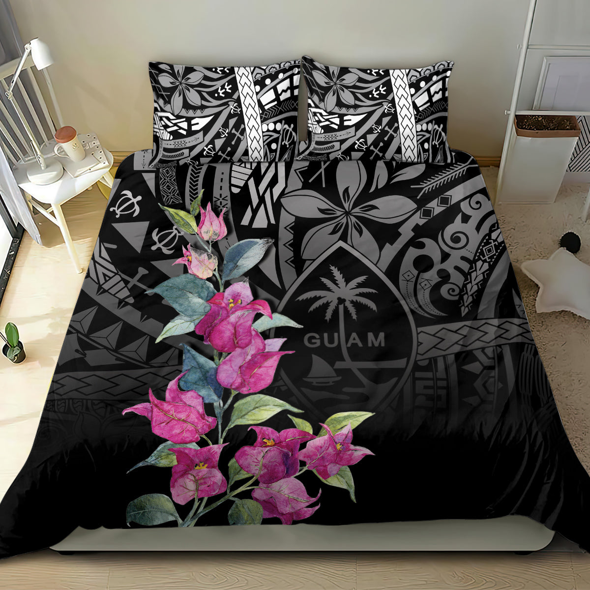 Guahan Puti Tai Nobiu Bedding Set Guam Bougainvillea Flower Art LT9 - Polynesian Pride
