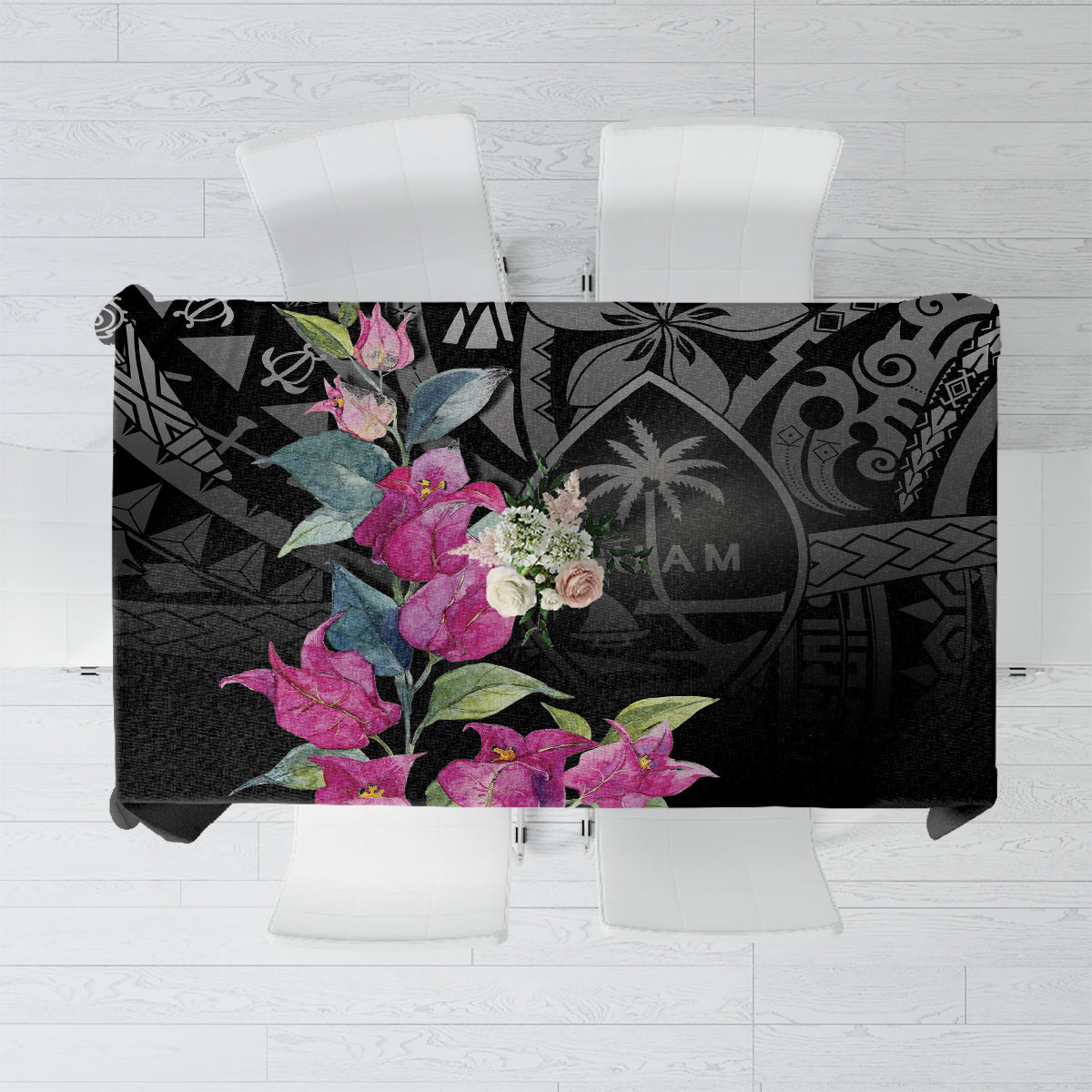 Guahan Puti Tai Nobiu Tablecloth Guam Bougainvillea Flower Art LT9 Black - Polynesian Pride