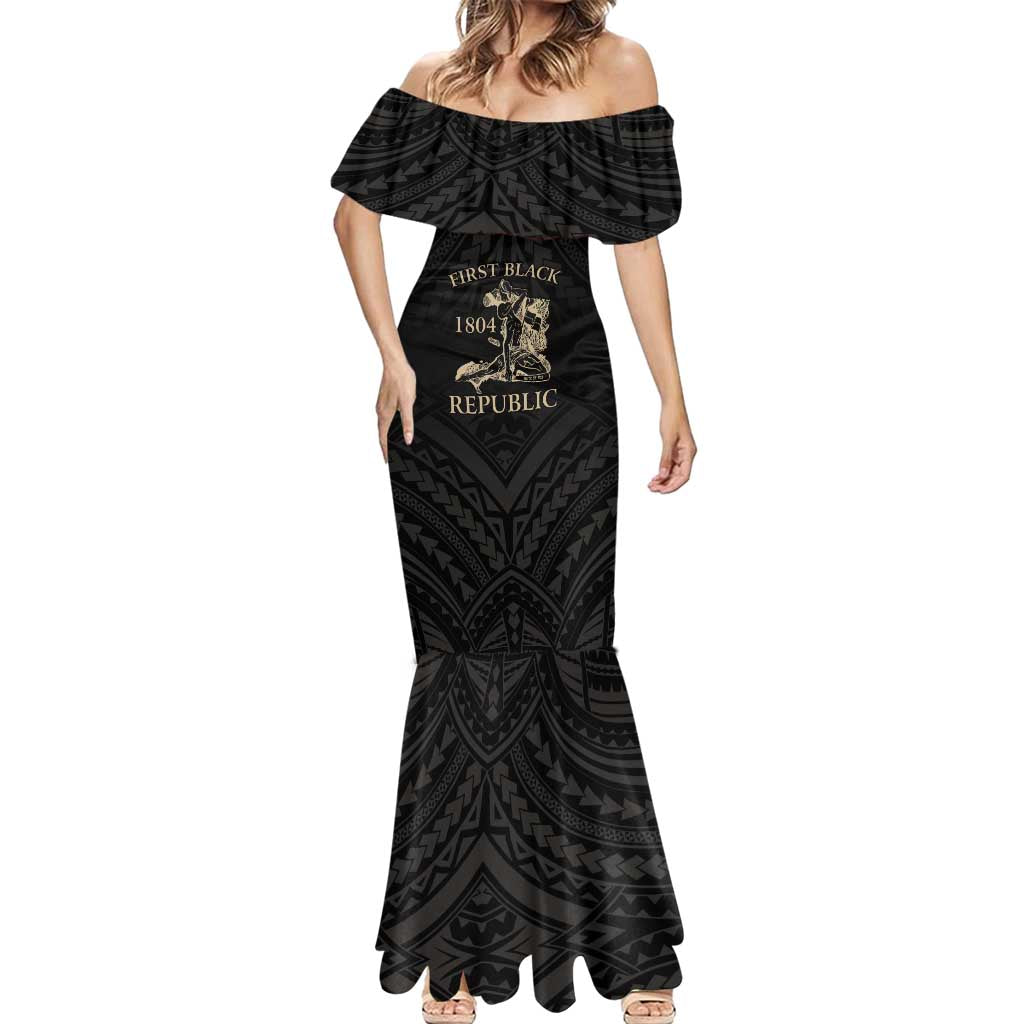 Personalized Haiti First Black Republic Mermaid Dress Negre Marron With Map And Flag LT9 - Polynesian Pride