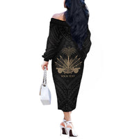 Personalized Haiti First Black Republic Off The Shoulder Long Sleeve Dress Negre Marron With Map And Flag LT9 - Polynesian Pride