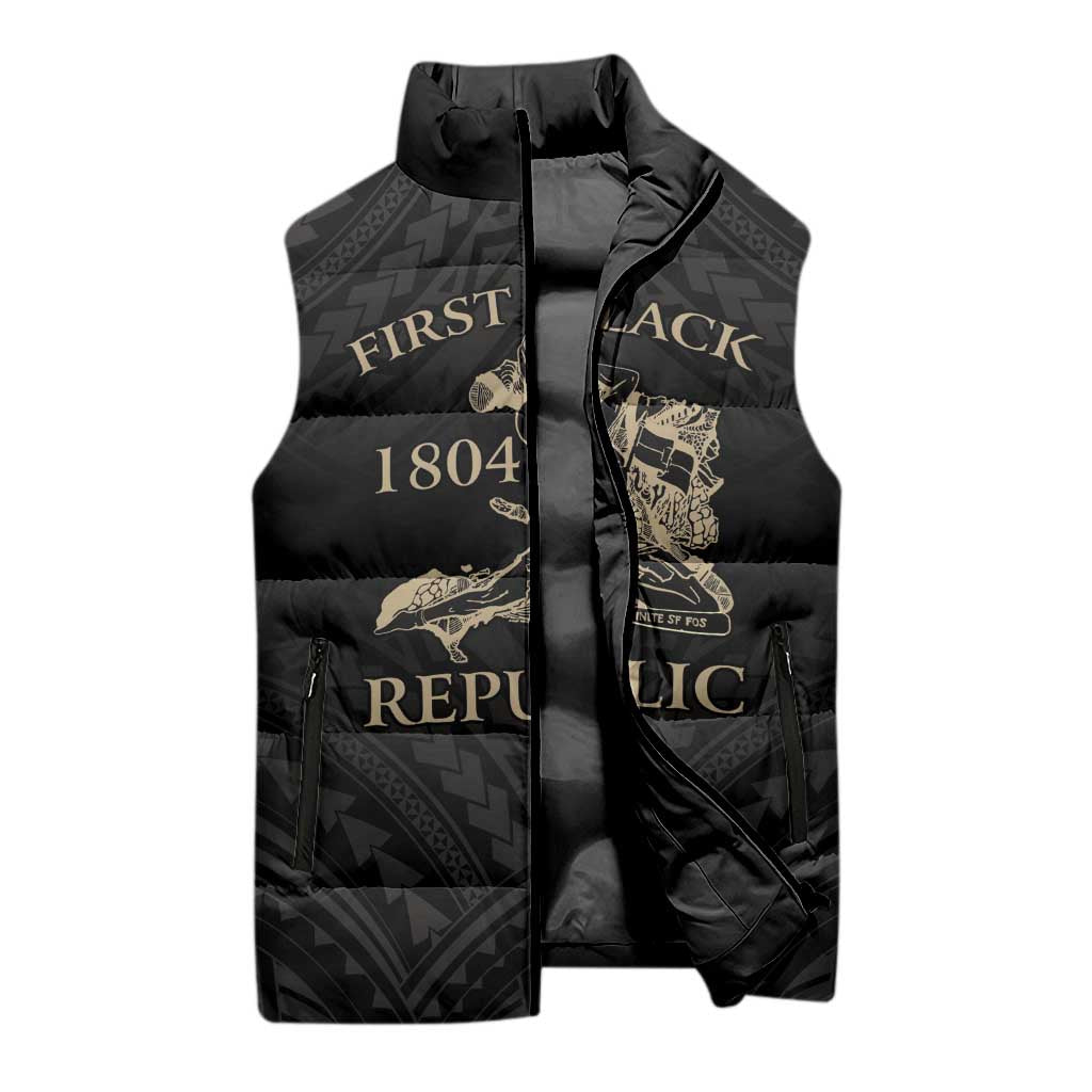 Personalized Haiti First Black Republic Sleeveless Puffer Jacket Negre Marron With Map And Flag LT9 - Polynesian Pride