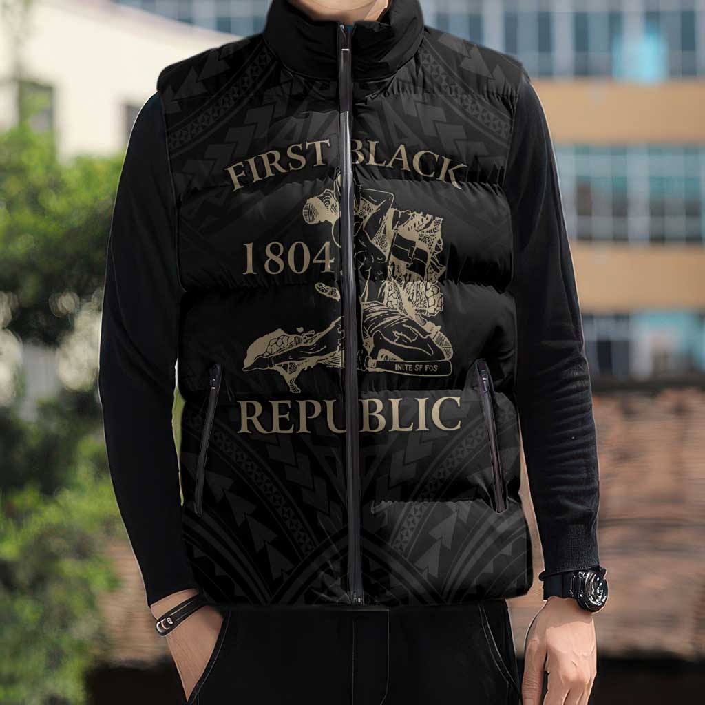 Personalized Haiti First Black Republic Sleeveless Puffer Jacket Negre Marron With Map And Flag LT9 - Polynesian Pride