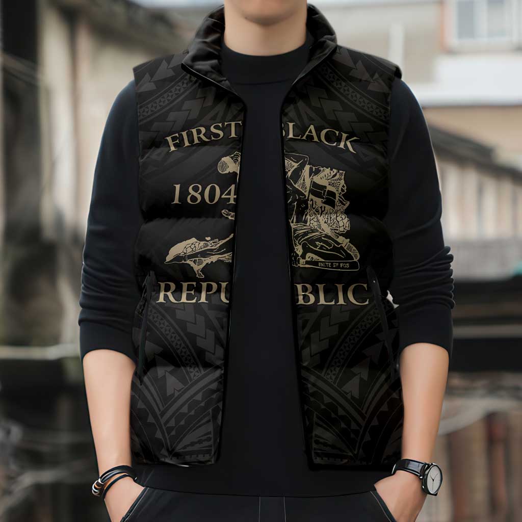 Personalized Haiti First Black Republic Sleeveless Puffer Jacket Negre Marron With Map And Flag LT9 - Polynesian Pride