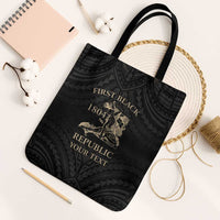 Personalized Haiti First Black Republic Tote Bag Negre Marron With Map And Flag LT9 Black Strap One Size Black - Polynesian Pride