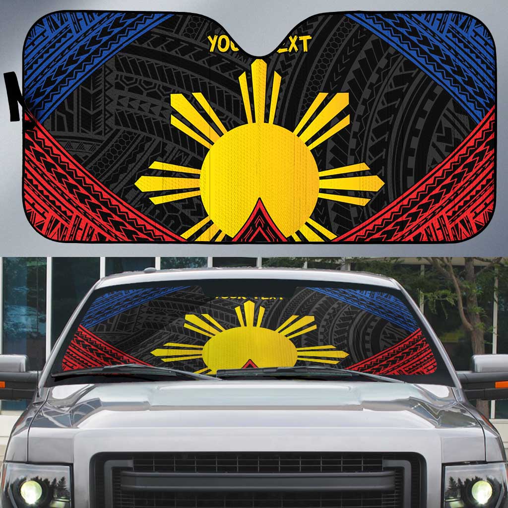Personalized Philippines Auto Sun Shade Polynesian Tribal Tattoo with Filipino Flag Motif LT9 Black - Polynesian Pride