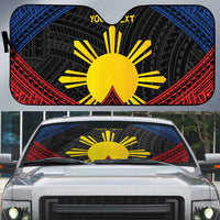 Personalized Philippines Auto Sun Shade Polynesian Tribal Tattoo with Filipino Flag Motif LT9 Black - Polynesian Pride
