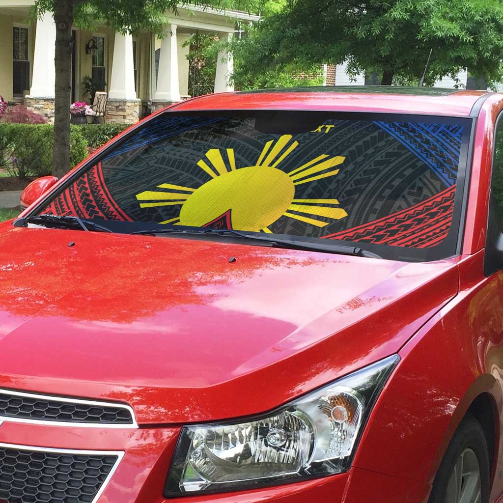 Personalized Philippines Auto Sun Shade Polynesian Tribal Tattoo with Filipino Flag Motif LT9 - Polynesian Pride