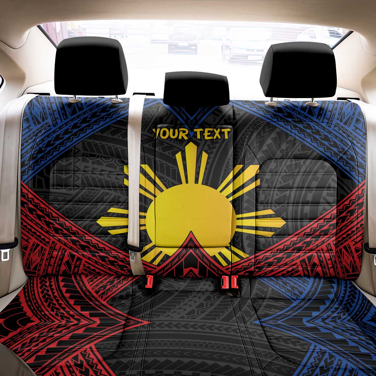 Personalized Philippines Back Car Seat Cover Polynesian Tribal Tattoo with Filipino Flag Motif LT9 - Polynesian Pride