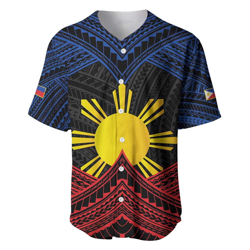 Personalized Philippines Baseball Jersey Polynesian Tribal Tattoo with Filipino Flag Motif LT9 Black - Polynesian Pride
