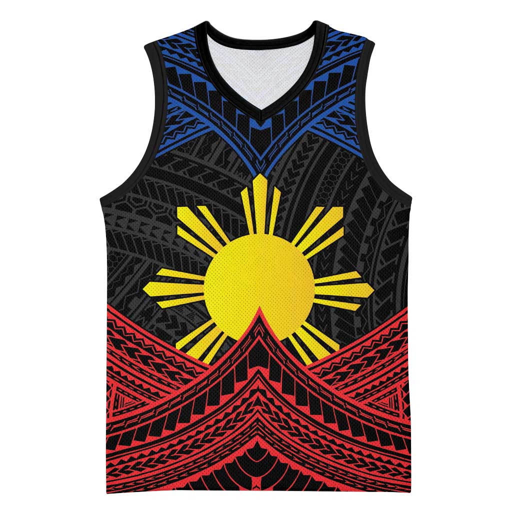 Personalized Philippines Basketball Jersey Polynesian Tribal Tattoo with Filipino Flag Motif LT9 Unisex Black - Polynesian Pride