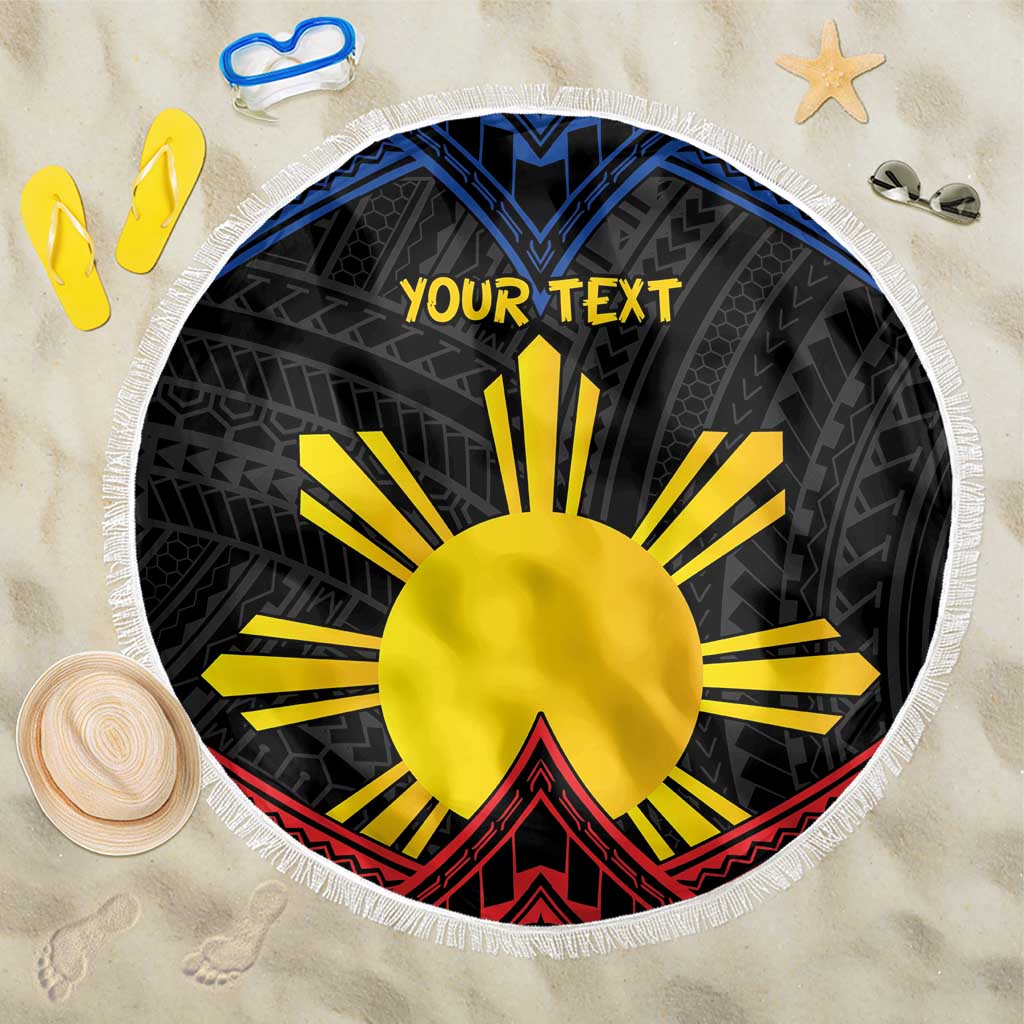 Personalized Philippines Beach Blanket Polynesian Tribal Tattoo with Filipino Flag Motif LT9 One Size 150cm Black - Polynesian Pride