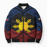 Personalized Philippines Bomber Puffer Jacket Polynesian Tribal Tattoo with Filipino Flag Motif LT9 Unisex Black - Polynesian Pride