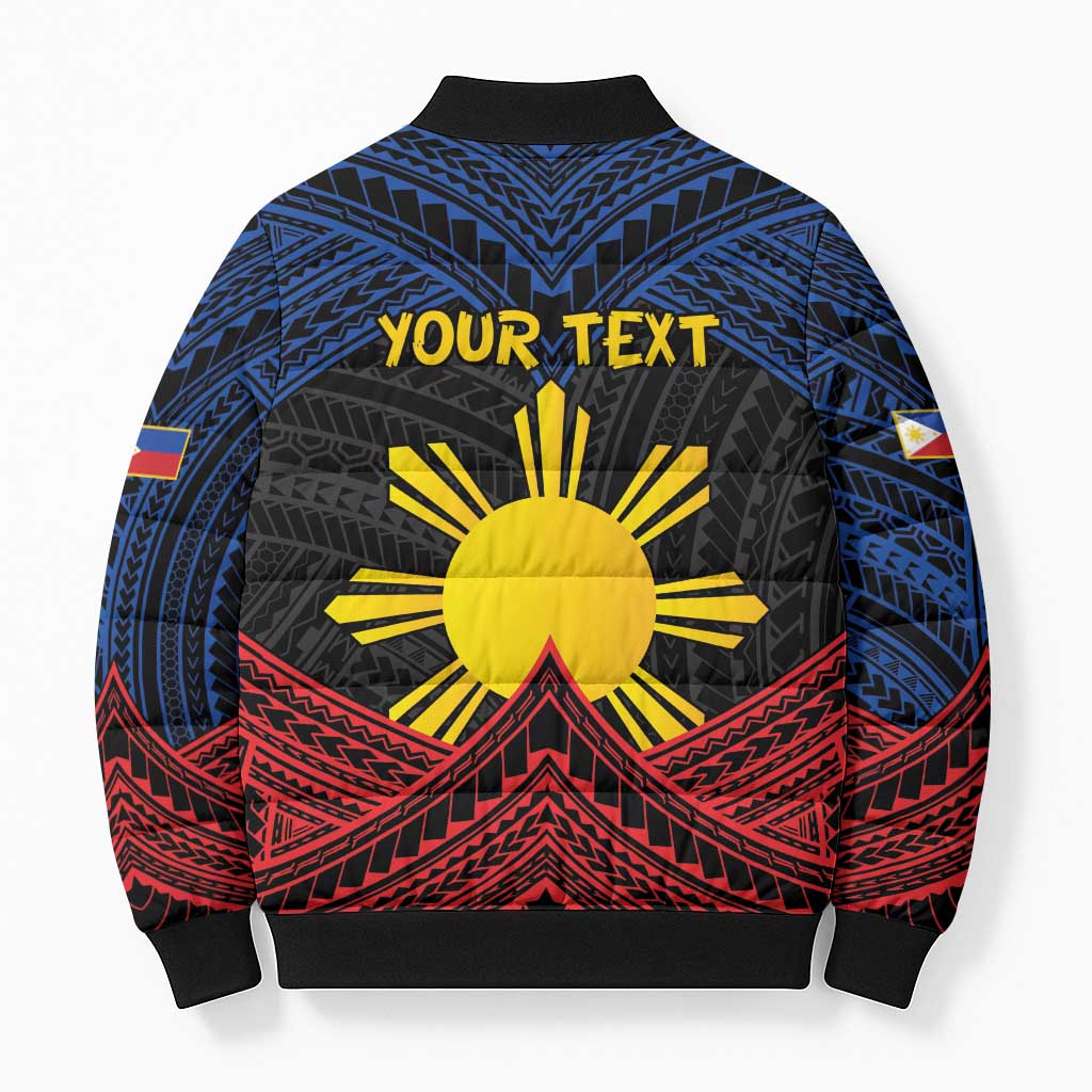 Personalized Philippines Bomber Puffer Jacket Polynesian Tribal Tattoo with Filipino Flag Motif LT9 - Polynesian Pride