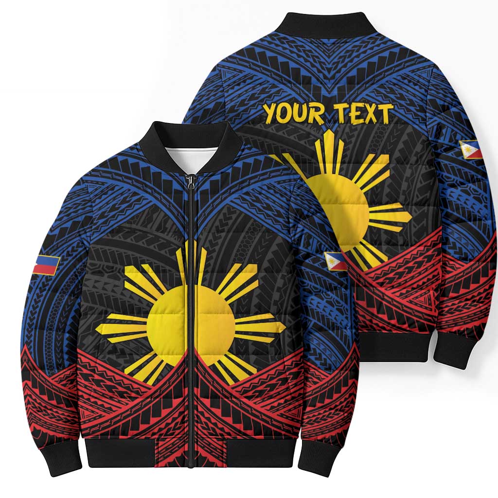 Personalized Philippines Bomber Puffer Jacket Polynesian Tribal Tattoo with Filipino Flag Motif LT9 - Polynesian Pride