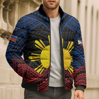 Personalized Philippines Bomber Puffer Jacket Polynesian Tribal Tattoo with Filipino Flag Motif LT9 - Polynesian Pride