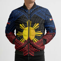 Personalized Philippines Bomber Puffer Jacket Polynesian Tribal Tattoo with Filipino Flag Motif LT9 - Polynesian Pride