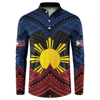 Personalized Philippines Button Sweatshirt Polynesian Tribal Tattoo with Filipino Flag Motif LT9 Black - Polynesian Pride