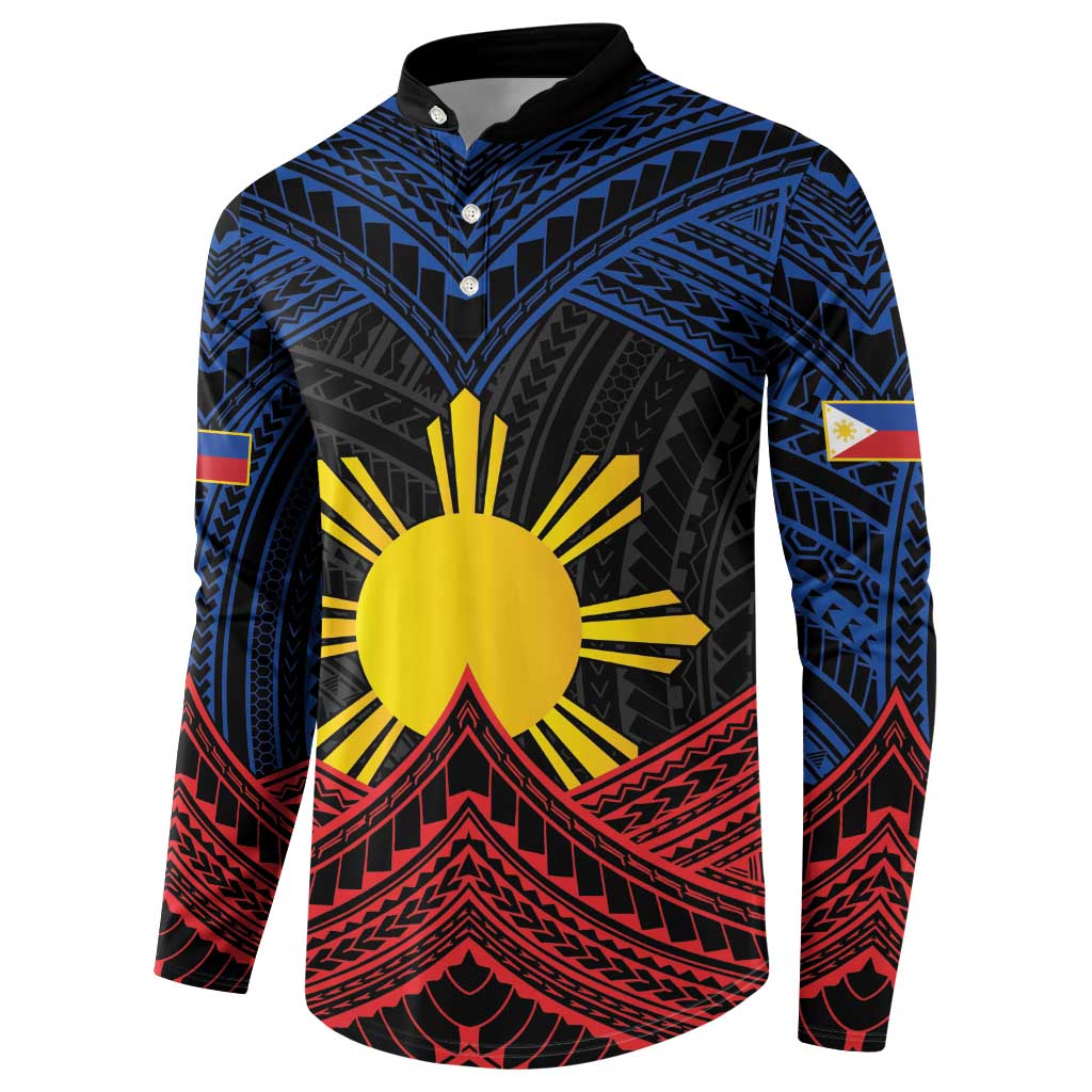 Personalized Philippines Button Sweatshirt Polynesian Tribal Tattoo with Filipino Flag Motif LT9 - Polynesian Pride