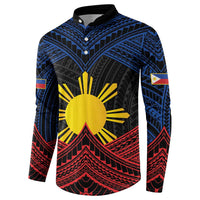 Personalized Philippines Button Sweatshirt Polynesian Tribal Tattoo with Filipino Flag Motif LT9 - Polynesian Pride
