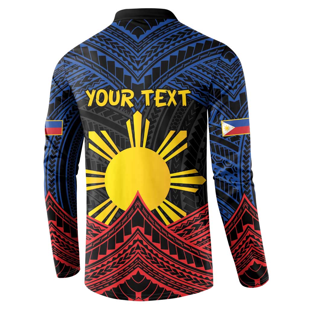 Personalized Philippines Button Sweatshirt Polynesian Tribal Tattoo with Filipino Flag Motif LT9 - Polynesian Pride