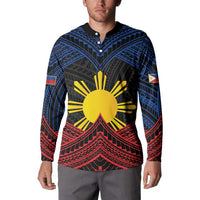 Personalized Philippines Button Sweatshirt Polynesian Tribal Tattoo with Filipino Flag Motif LT9 - Polynesian Pride